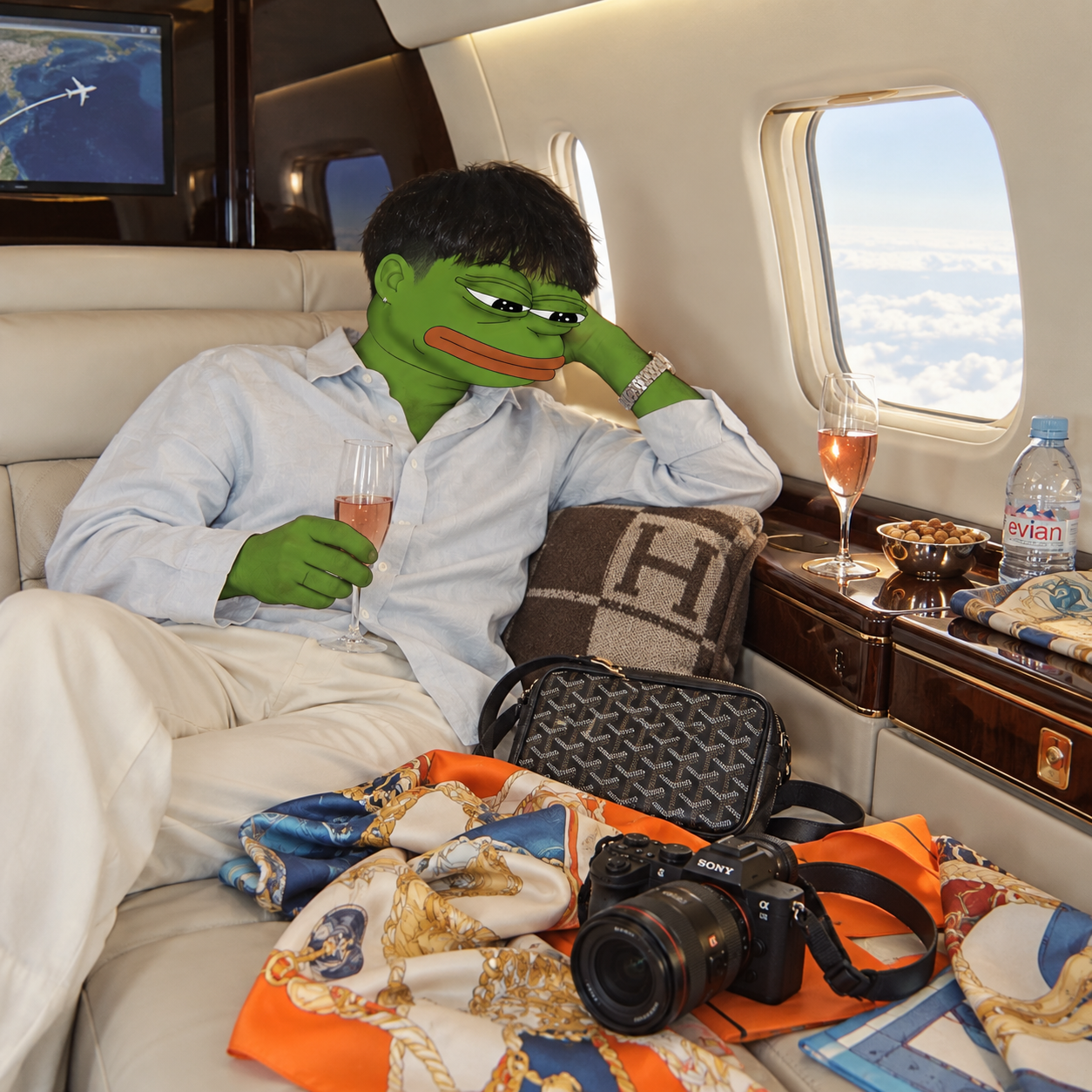 Pepchi reclining in the aircraft